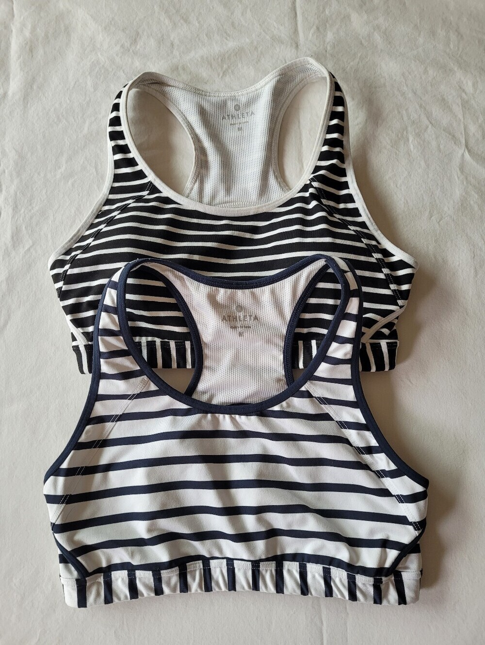 Athleta Black & White Striped Racerback Sports Bras - Twin Pack Size Ml